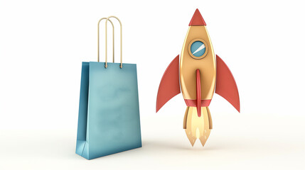 shopping paper bag with rocket, increase selling.