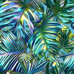 Vibrant Tropical Leaf Pattern Digital Print on Polyester Fabric for Activewear and Swimwear