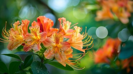 A closeup view of a vibrant flower bush in full bloom, showcasing delicate petals and intricate details on tree branches