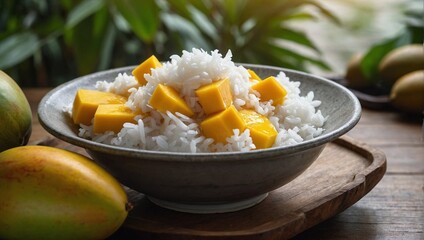 Ripe mango peeled-showing yellow flesh inside Place