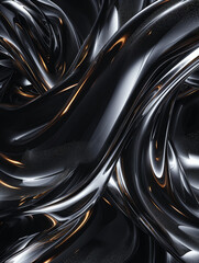 Fototapeta premium Glänzender wellig geschwungener Kunststoff in orange mit schwarz als Hintergrundmotiv und Druckvorlage