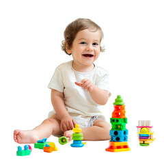 little child playing with blocks
