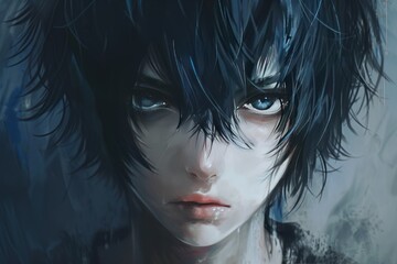 anime portrait of a handsome man with a cold gaze wearing a suit, generative ai