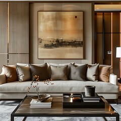 modern elegance with a focus on a comfortable sofa in a stylish living room interior, creating a chic and inviting space for residents and guests