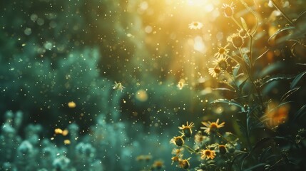Banner background with nature and golden light. - obrazy, fototapety, plakaty