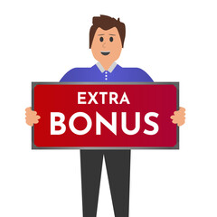 Vector business man
Illustration of a man holding a extra bonus sign
Vector image of a male businessman holding a discount sign