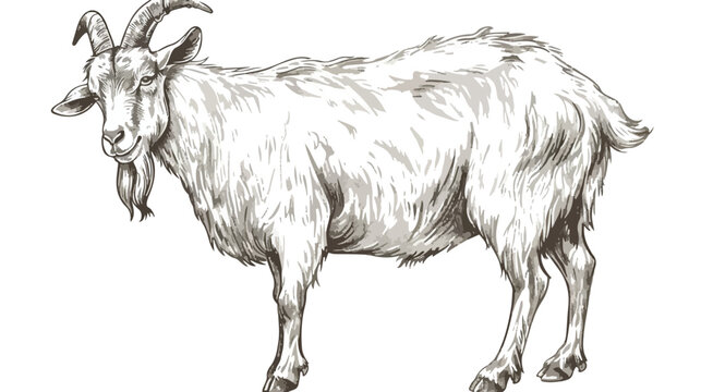 Vector illustration of hand drawn goat isolated on wh