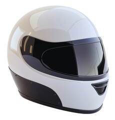 A modern white motorcycle helmet with black and grey accents on a black background.
