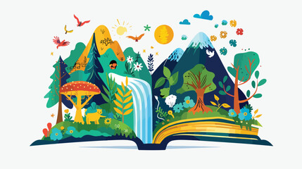 Vector illustration of open book with nature inside -