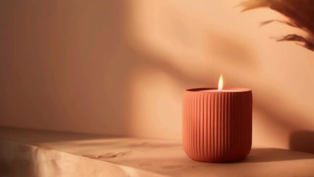 a terracotta candle holder with a textured handcrafted look. .