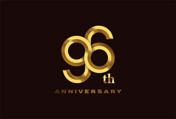 Golden 96 year anniversary celebration logo, Number 96 forming infinity icon, can be used for birthday and business logo templates, vector illustration