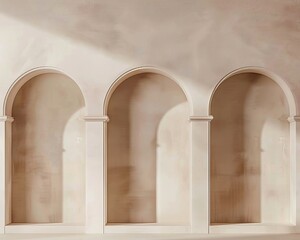 Three arched niches in a beige wall