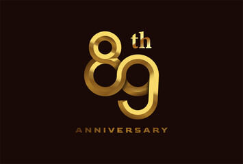Golden 89 year anniversary celebration logo, Number 89 forming infinity icon, can be used for birthday and business logo templates, vector illustration