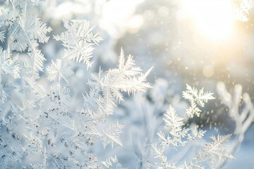 Naklejka premium The textured surface of a frost-covered windowpane features intricate frost patterns and icy formations. Frosty window textures offer a chilly and wintery backdrop