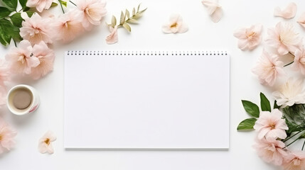 blank paper with flower on white background with tea
