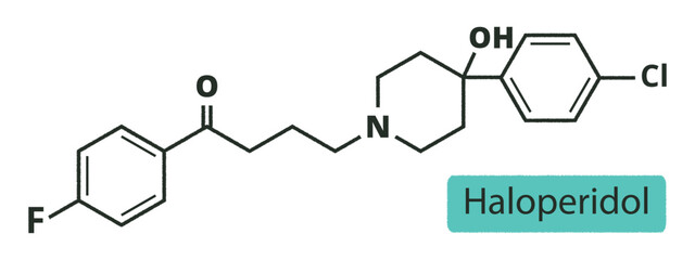 Skeletal formula of Haloperidol. Drug chemical molecule.