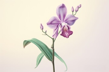 Vintage drawing purple orchid flower blossom sketch.