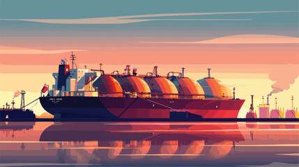 A gas carrier ship is unloading in a terminal for rec