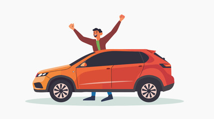 A man rejoices at the approval of a car loan. Vector