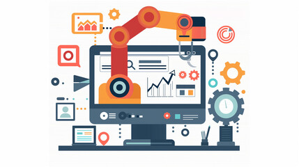 Flat design concept automation marketing. Digital marketing tools. Design template for website and banner
