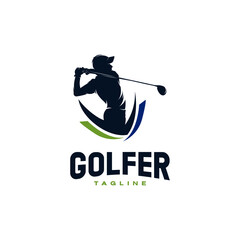 Player swing stick golf logo design
