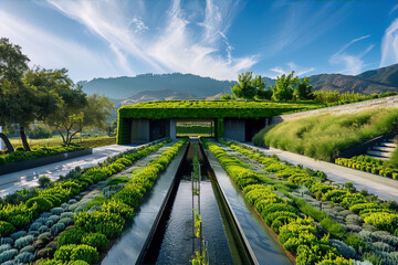 winery exterior, modern architecture, sustainable landscape, napa valley, geometric 