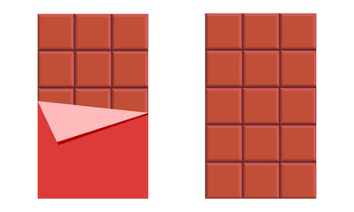 Vector illustration of milk chocolate bar icon with and without packaging
Chocolate illustration