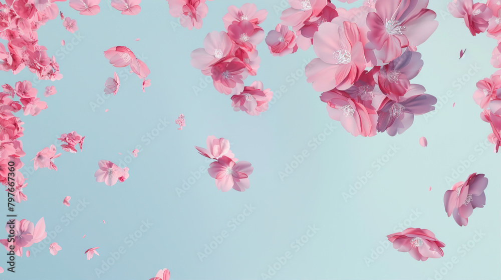 Poster Flowers and sakura petals against the sky
