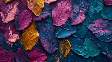 Colorful paint leaves texture. - obrazy, fototapety, plakaty