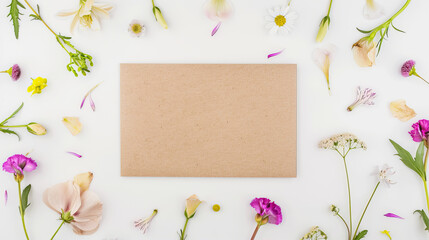 beige envelope on a white background with flowers
