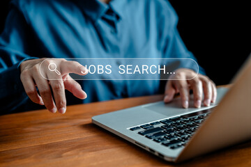 Women using computers with job search engines on virtual screens,.find your occupation career,...