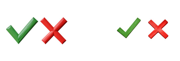 Obraz premium Green check mark, red cross mark icon set. Isolated tick symbols, checklist signs, approval