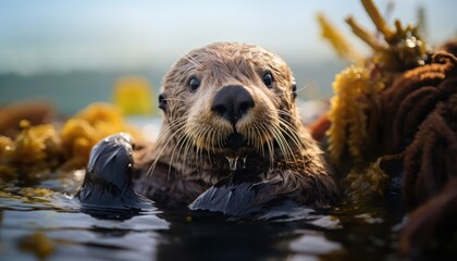 Close-Up of a Sea Otter in the Water