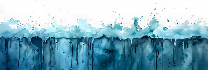 Teal and turquoise dripping watercolor paint on transparent background. - obrazy, fototapety, plakaty