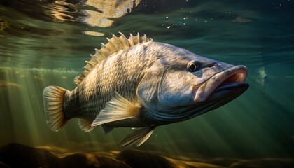 Large Barramundi Fish With Mouth Open in Water