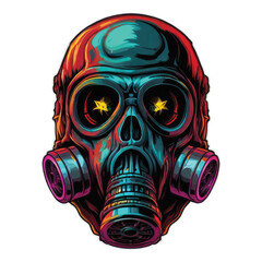 Detailed Illustration skull Head wearing a gas mask Sticker Art