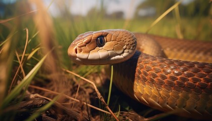 Fototapeta premium Eastern Brown Snake Hiding in Grass