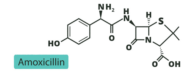 Amoxicillin Beta Lactam Antibiotic Drug. Chemical And Skeletal Formula.