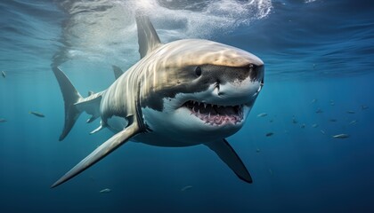 Fototapeta premium Great White Shark Swimming in the Ocean