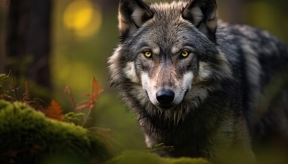 Grey Wolf Walking Through Woods