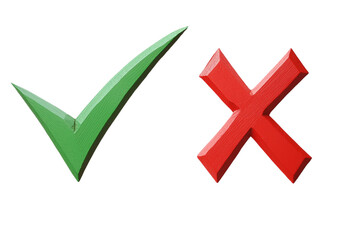 Green check mark, red cross mark icon set. Isolated tick symbols, checklist signs, approval