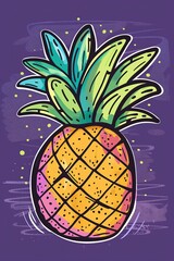 A digital painting of a pineapple with bright colors.