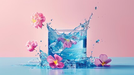 Glass of Water With Pink Flowers