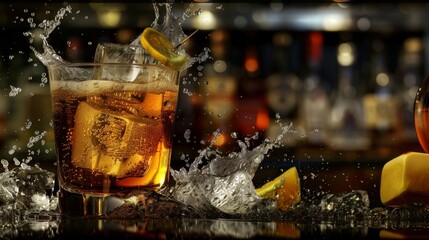 Glass of Beer With Ice and Lemons