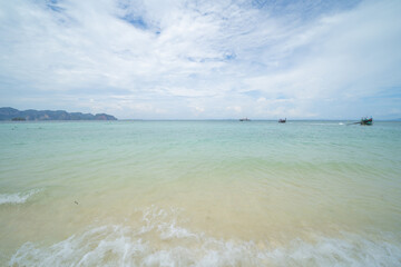 Clear blue turquoise seawater, Andaman sea in Phuket island in summer season, Thailand. Water in ocean pattern wallpaper background.