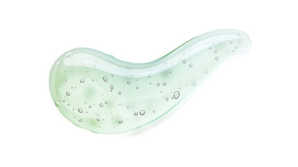 Smear of green gel with bubbles on white background
