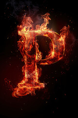 Fire letter P made of burning letters on black background