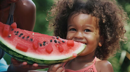Little black girl eating watermelon
