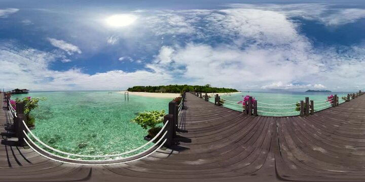 Tropical island with a beautiful beach. Malaysia. Pompom Islet. 360 panorama VR.