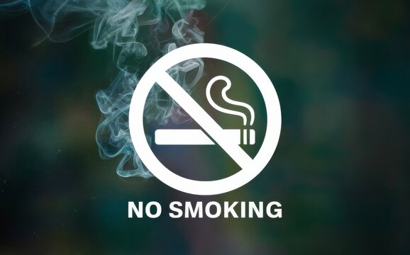 No Smoking Sign with Text Warning and Colorful Backdrop Obscured by Smoke - Health Warning, Public Spaces, Addiction Awareness
